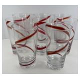 (8) RED SWIRL PIER 1 MOUTH BLOWN GLASSES