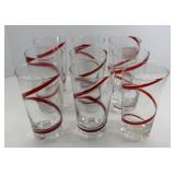 (8) RED SWIRL PIER 1 MOUTH BLOWN GLASSES