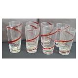 (8) RED SWIRL PIER 1 MOUTH BLOWN GLASSES