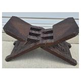 CARVED WOOD FOLDING SEAT / BOOK HOLDER
