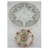 SILVER OVERLAY FOOTED PLATTER & GOOFUS PLATE