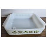 FIRE KING BAKING DISH MEADOW GREEN PATTERN