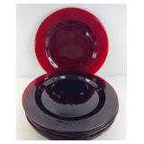 (8) RUBY RED PEBBLE BOTTOM DINNER PLATES