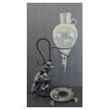 ETCH GLASS WINE SERVER  W/ METAL BASE