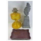 AMBER OIL LAMP, HAGER TRAY & MORE