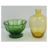 LIQUOR DECANTER BOTTLE & GREEN BOWL