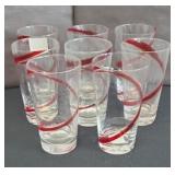 (8) RED SWIRL PIER 1 MOUTH BLOWN GLASSES