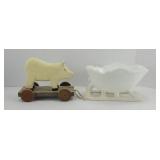 INDIANA GLASS SLEIGH & WOOD PIG