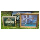 (2) BEER ADVERTISING & DOG POOL PRINT