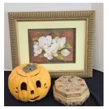 PUMPKIN JAR,  DRESSER BOX, FLORAL ART