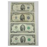 (2) OFF CENTER $5 BLUE SEAL SILVER & (2) $2 BILLS