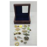 COSTUME JEWELRY PINS IN SMALL BOX