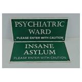 (2) CAST IRON MENTAL WARD SIGNS