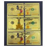 (3) DISNEY GOLD FOIL FANTASY BILLS