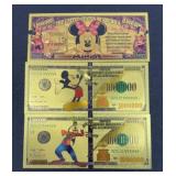 (3) DISNEY GOLD FOIL FANTASY BILLS