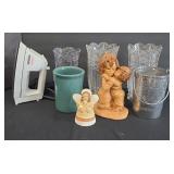 IRON, ANGEL, PLASTIC VASES