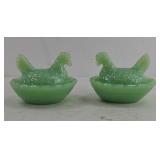 (2) MINI HEN ON NEST JADEITE GREEN