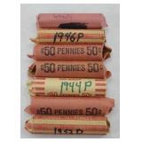(7) ROLLS OF WHEAT PENNIES, MIXED DATES