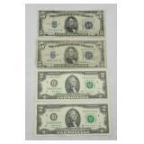 (2) OFF CENTER $5 BLUE SEAL SILVER & (2) $2 BILLS