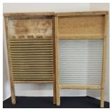 (2) VINTAGE WASHBOARDS WOOD & GLASS