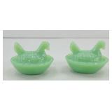 (2) MINI HEN ON NEST JADEITE COLOR