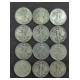 (12) STANDING LIBERTY HALF DOLLARS