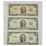 (3) 1953 RED SEAL $2 BILLS