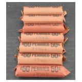 (7) ROLLS OF WHEAT PENNIES, MIXED DATES