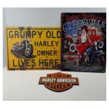 HARLEY DAVIDSON (2) METAL SIGNS & (1) CAST IRON