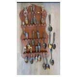SILVER PLATED SOUVENIR SPOONS W/ DISPLAY