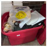TOTE OF DROP CLOTHES, MISC & STOOL