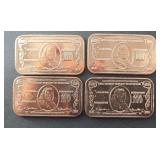 (4) 1 OZ COPPER BARS