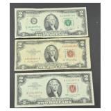 (3) $2 BILLS 1953 1963 1976