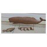 METAL WHALE & WOOD FISH ART