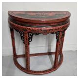 RED CHINOISERIE DEMILUNE CONSOLE TABLE