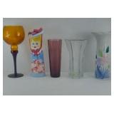 (4) VASES, CANDLEHOLDER
