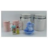 (2) DECORATIVE CANISTERS & MORE