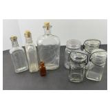 VINTAGE BOTTLES & SMALL CANISTER JARS