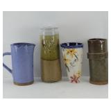 (3) POTTERY VASES, PITCHER