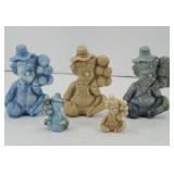 (3) MOSSER ART GLASS CLOWNS, (2) MINI GLASS CLOWNS