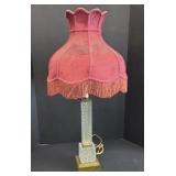 GLASS LAMP WITH FRINGED SHADE