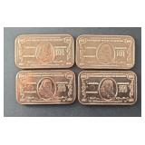 (4) 1 OZ COPPER BARS