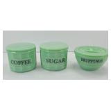 JADEITE GREEN CANISTERS & GREASE JAR
