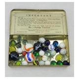 VINTAGE TEA BAG TIN WITH MARBLES