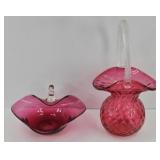 CRANBERRY HANDLED BASKET & APPLE DISH