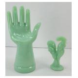 JADEITE GREEN RING HOLDER, ROOSTER FIGURINE