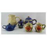 (2) TEAPOTS, CREAM & SUGAR & MORE