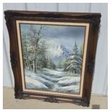 WINTER MOUNTAIN SCENE OIL ON CANVAS