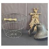 CAST IRON MATCH HOLDER, EGG BASKET, ALUMINUM BELL