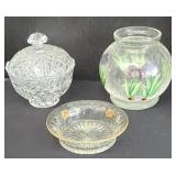 CRACKLE GLASS VASE, ASST GLASSWARE